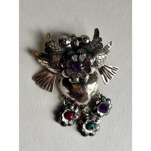 Handmade Mexican Sterling Silver  Love Bird Heart Pendant - Picture 5 of 15